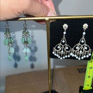 Ornate Silver and White Dangle Earrings 2 pairs